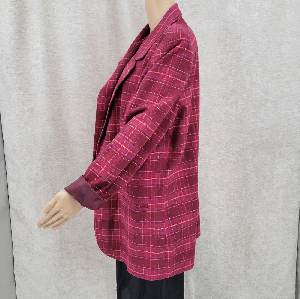 Women's Raspberry Plaid Single-Button Blazer Jacket - Picture 4 of 15